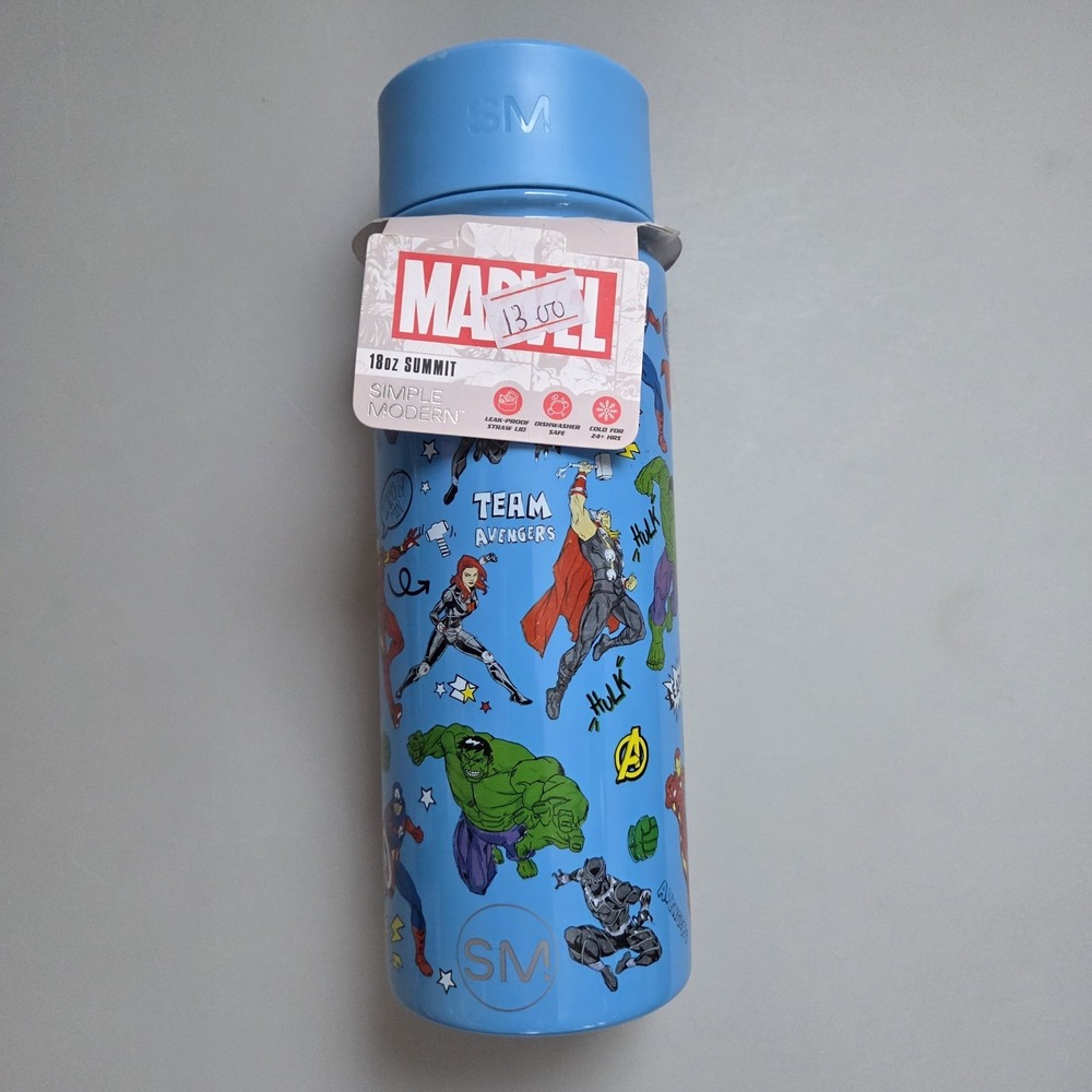 Marvel‎ & SM Team Avengers 18 oz Dishwasher Safe Stainless Steel Water Bottle.